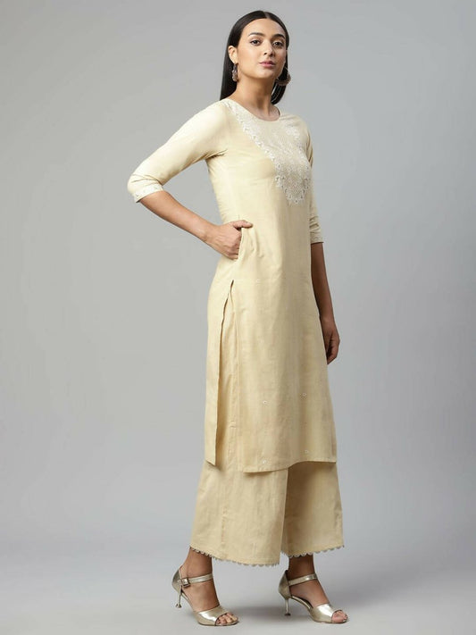 Ahalyaa Womens Chiku Pure Cotton Printed Kurta Palazzo Set | Swadesiicart