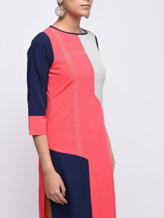 Aniyah Crepe Block Printed Multicolor Straight Kurta (AN-138K) - Swadesiicart