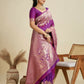 Vishnu Weaves Women's Purple Banarasi Silk Zari Woven Saree with Blouse - Swadesiicart
