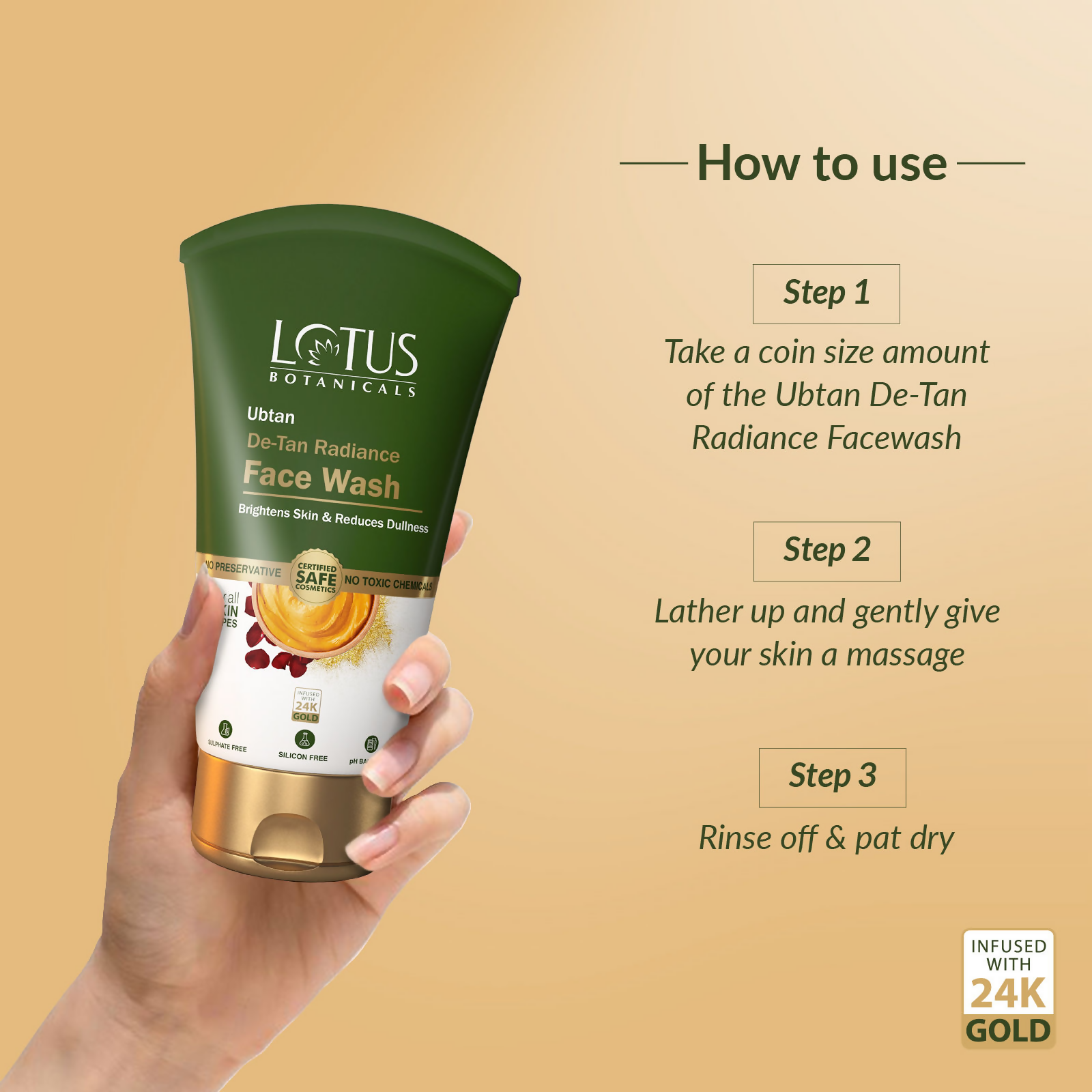 Lotus Botanicals Ubtan De-Tan Radiance Face Wash Infused with 24K Gold Rejuvenated Skin - Swadesiicart