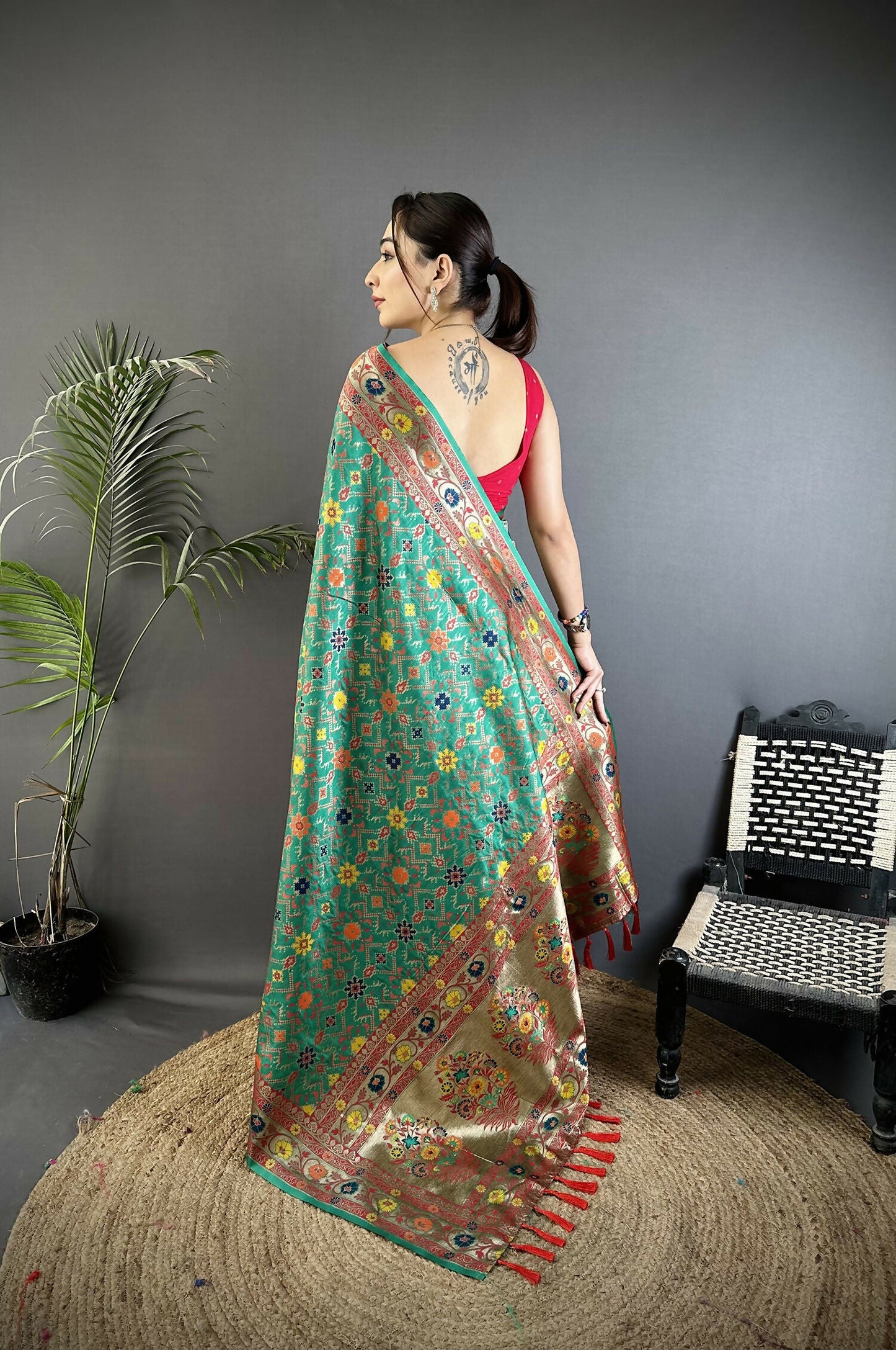Joban Fashion Green Banarasi Soft Silk Woven Saree | Swadesiicart
