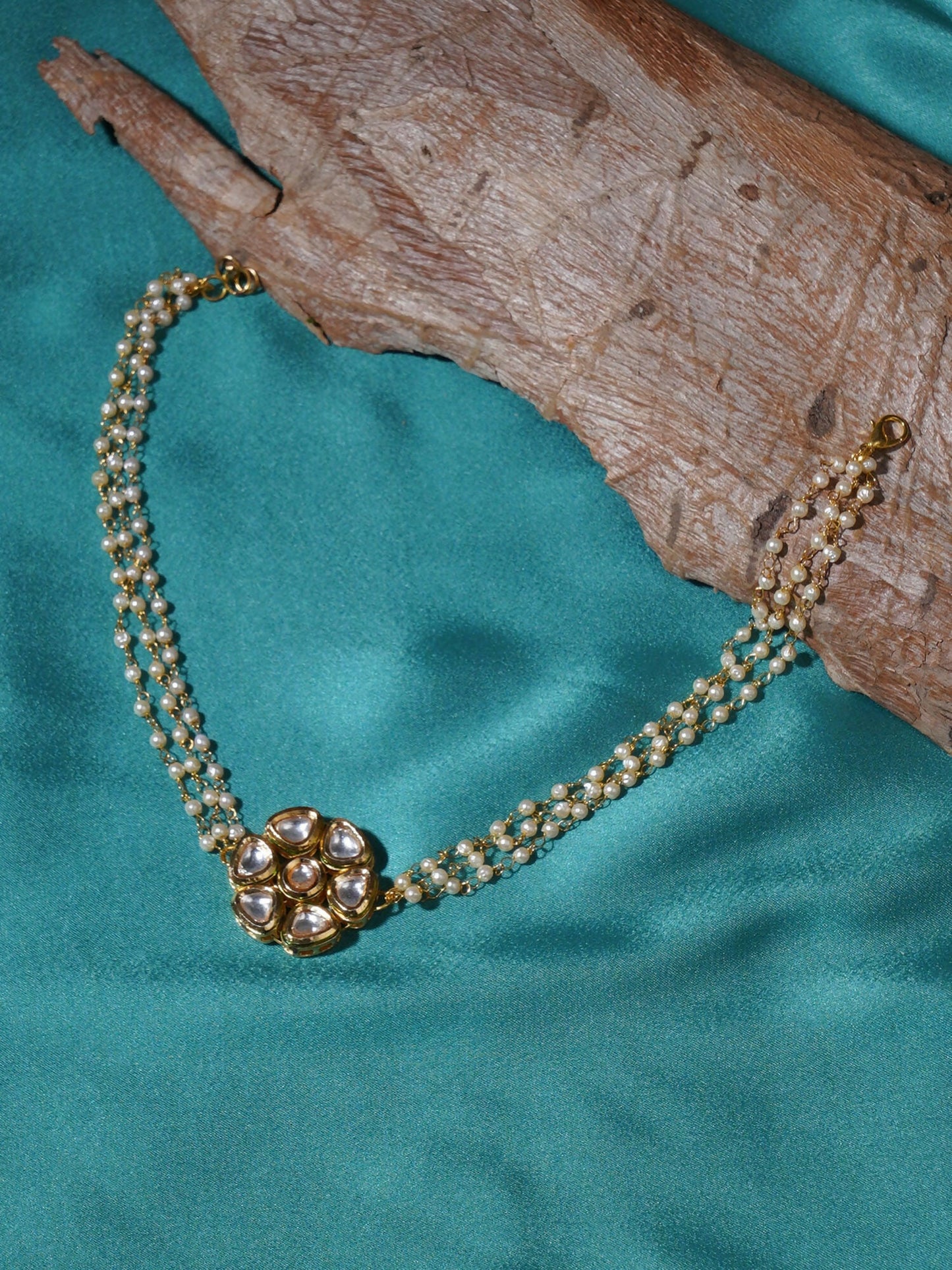 Kundan & Pearl Neckpiece (Gold) - Ruby Raang | Swadesiicart