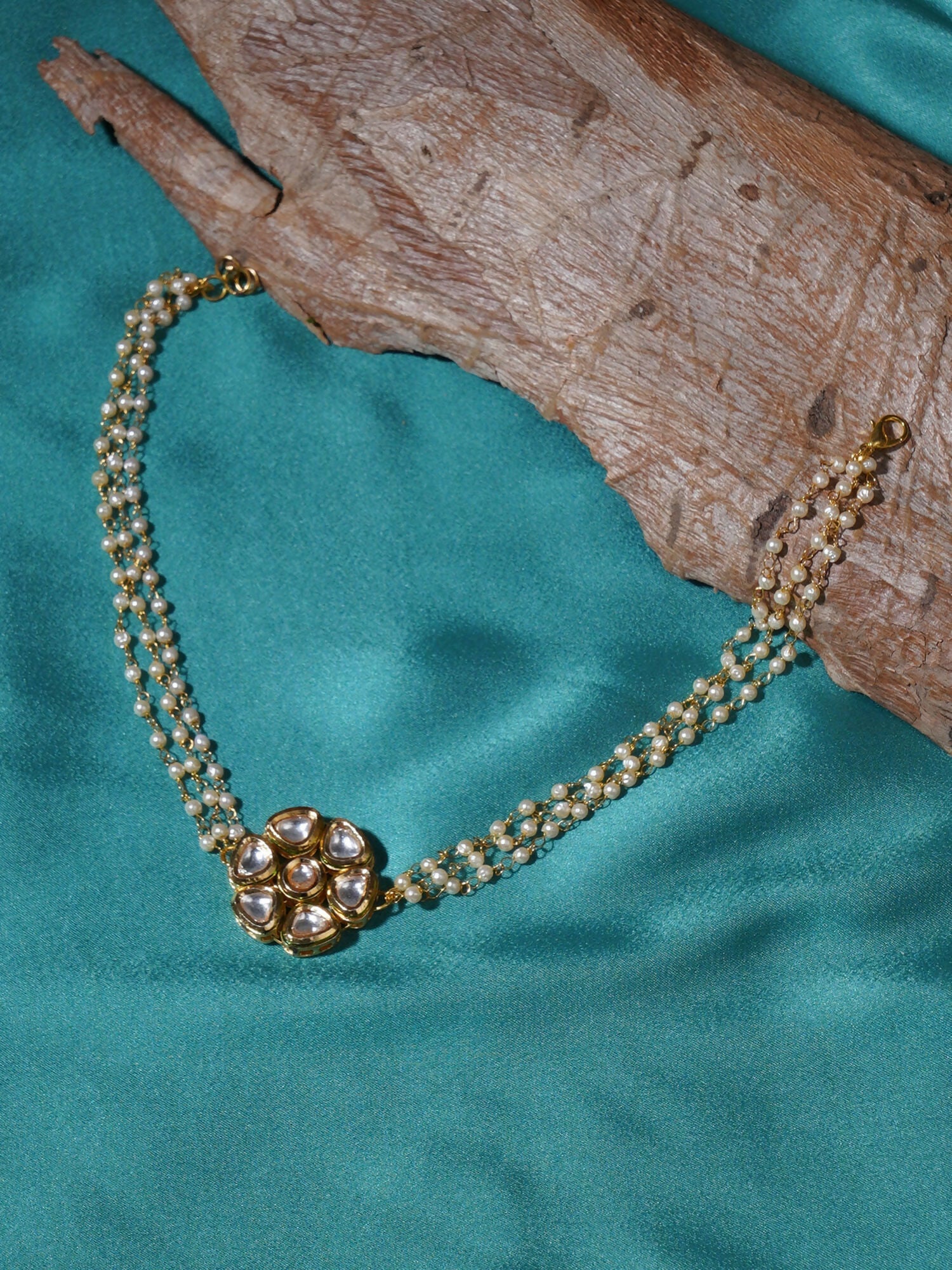 Kundan & Pearl Neckpiece (Gold) - Ruby Raang | Swadesiicart