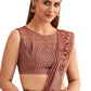 Pink Satin Embroidered Ready To Wear Saree With Unstitched Blouse Piece - Nandika | Swadesiicart