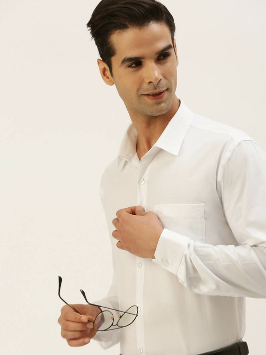 Ramraj Cotton Mens Full Sleeve Formal 100 % Cotton White Shirt | Swadesiicart