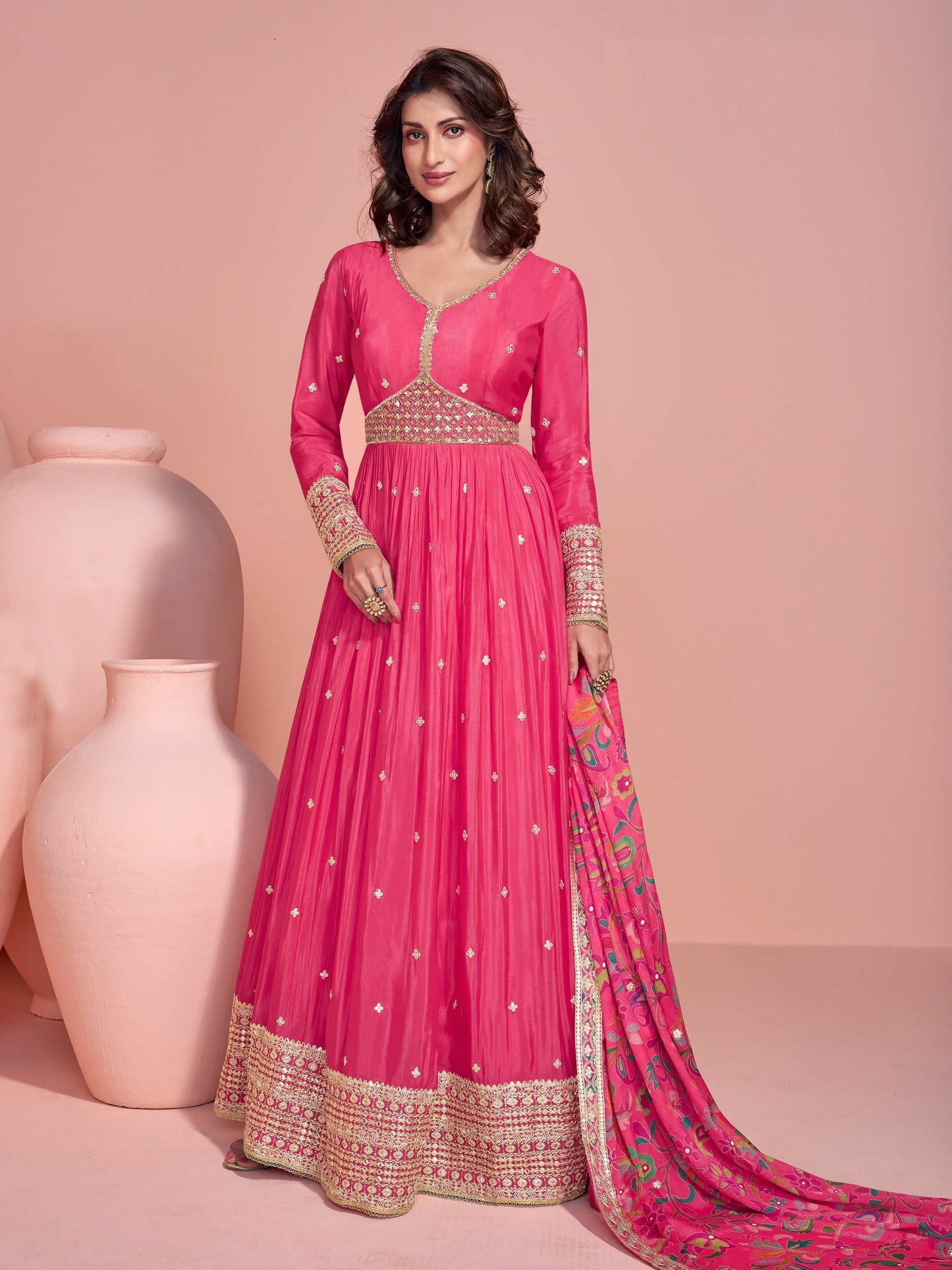 Anaita Yellow Embroidered Silk Anarkali Suits