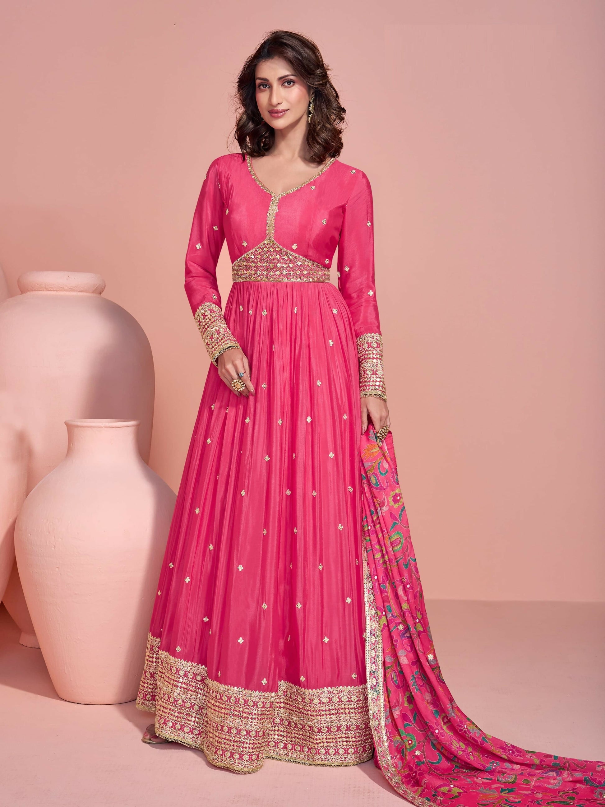 Anaita Yellow Embroidered Silk Anarkali Suits
