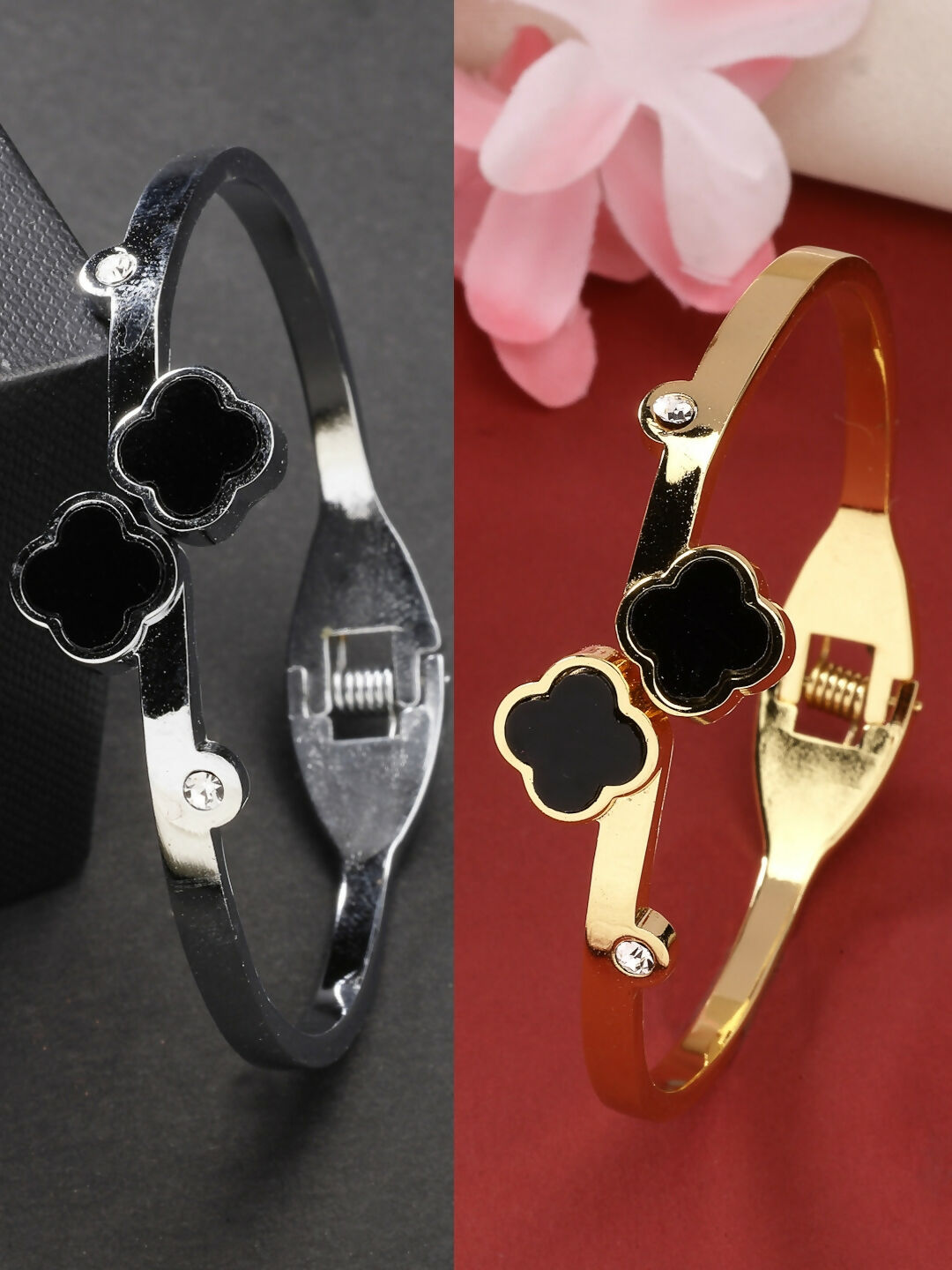 NVR Women's Set of 2 Gold & Silver Cuff Bracelet - Swadesiicart
