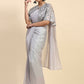 Grey Satin Solid Ready to wear Saree with stitched Blouse - Vanita | Swadesiicart