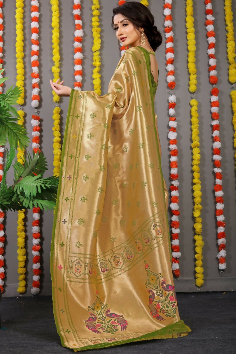 Jyoti Fashion Women's Green Paithani Silk Zari Woven Saree with Blouse | Swadesiicart