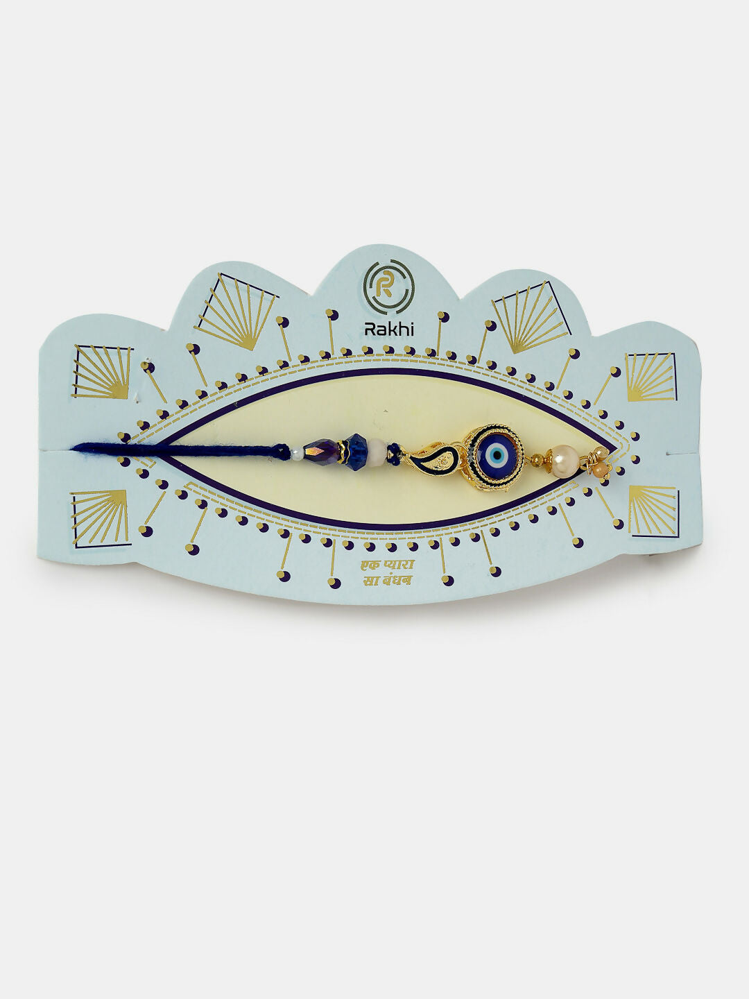 NVR Women & Men Set of 2 Blue Evil Eye Beaded Bhaiya Bhabhi Rakhi With Roli Chawal | Swadesiicart