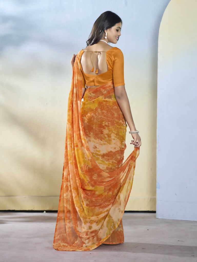Orange Georgette Designer Printed Ready to Wear Saree - Samyana | Swadesiicart