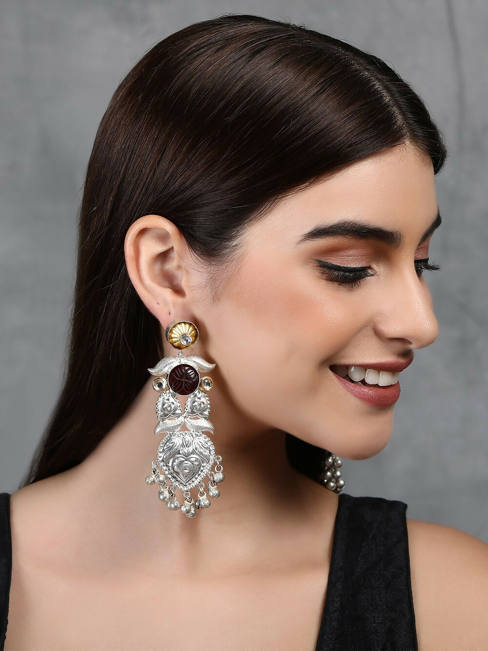 Joban Fashion Women Long Pattern Silver Tone Earrings | Swadesiicart