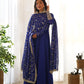 Lorenvalley Fashion Women Georgette Anarkali Gown Duppta Full Set With Pent Ready To Wear - Blue | Swadesiicart