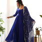 Lorenvalley Fashion Women Georgette Anarkali Gown Duppta Full Set With Pent Ready To Wear - Blue | Swadesiicart