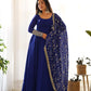 Lorenvalley Fashion Women Georgette Anarkali Gown Duppta Full Set With Pent Ready To Wear - Blue | Swadesiicart
