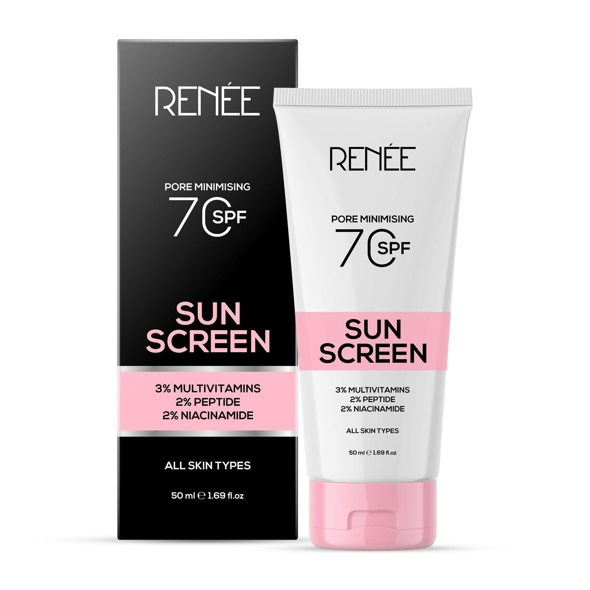 Renee Pore Minimizing Sunscreen SPF 70 With 2% Niacinamide, 2% Peptide & 3% Multivitamins - Swadesiicart