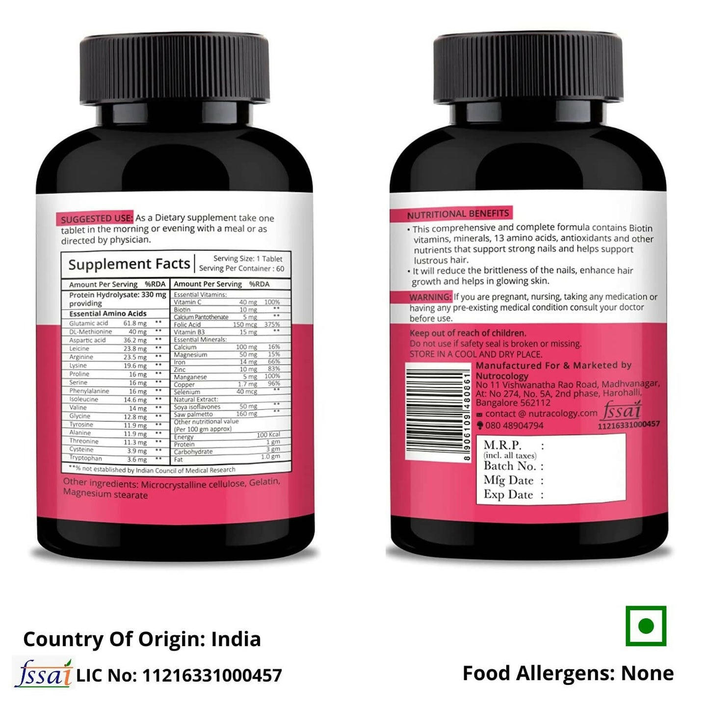 Nutracology Hair Skin & Nails For Hair Growth, Glowing Skin & Strong Nails Tablets - Swadesiicart