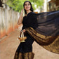 DEIANA'S Beautiful Designer Golden zari Soft Lichi Silk Saree - Black - Swadesiicart