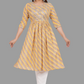House of RP Women's Yellow Cotton Laheriya Print Embroidered Flared Kurta | Swadesiicart