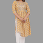 House of RP Women's Yellow Cotton Laheriya Print Embroidered Flared Kurta | Swadesiicart