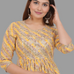 House of RP Women's Yellow Cotton Laheriya Print Embroidered Flared Kurta | Swadesiicart