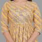 House of RP Women's Yellow Cotton Laheriya Print Embroidered Flared Kurta | Swadesiicart