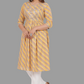 House of RP Women's Yellow Cotton Laheriya Print Embroidered Flared Kurta | Swadesiicart
