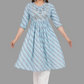 House of RP Women's SkyBlue Cotton Laheriya Print Embroidered Flared Kurta | Swadesiicart