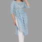 House of RP Women's SkyBlue Cotton Laheriya Print Embroidered Flared Kurta | Swadesiicart