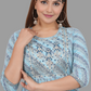 House of RP Women's SkyBlue Cotton Laheriya Print Embroidered Flared Kurta | Swadesiicart