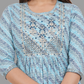House of RP Women's SkyBlue Cotton Laheriya Print Embroidered Flared Kurta | Swadesiicart