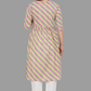 House of RP Women's Light Green Cotton Laheriya Print Embroidered Flared Kurta | Swadesiicart