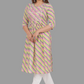 House of RP Women's Light Green Cotton Laheriya Print Embroidered Flared Kurta | Swadesiicart