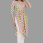 House of RP Women's Light Green Cotton Laheriya Print Embroidered Flared Kurta | Swadesiicart