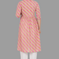 House of RP Women's Pink Cotton Laheriya Print Embroidered Flared Kurta | Swadesiicart