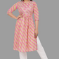 House of RP Women's Pink Cotton Laheriya Print Embroidered Flared Kurta | Swadesiicart