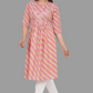 House of RP Women's Pink Cotton Laheriya Print Embroidered Flared Kurta | Swadesiicart