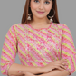 House of RP Women's Pink Cotton Laheriya Print Embroidered Flared Kurta | Swadesiicart