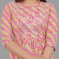 House of RP Women's Pink Cotton Laheriya Print Embroidered Flared Kurta | Swadesiicart