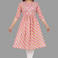 House of RP Women's Pink Cotton Laheriya Print Embroidered Flared Kurta | Swadesiicart