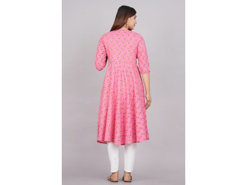 House of RP Women Pink Cotton Floral Print Anarkali Kurta | Swadesiicart