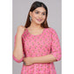 House of RP Women Pink Cotton Floral Print Anarkali Kurta | Swadesiicart