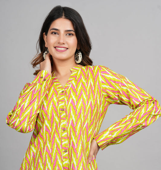 House of RP Women Cotton Yellow Print Casual Shirt | Swadesiicart