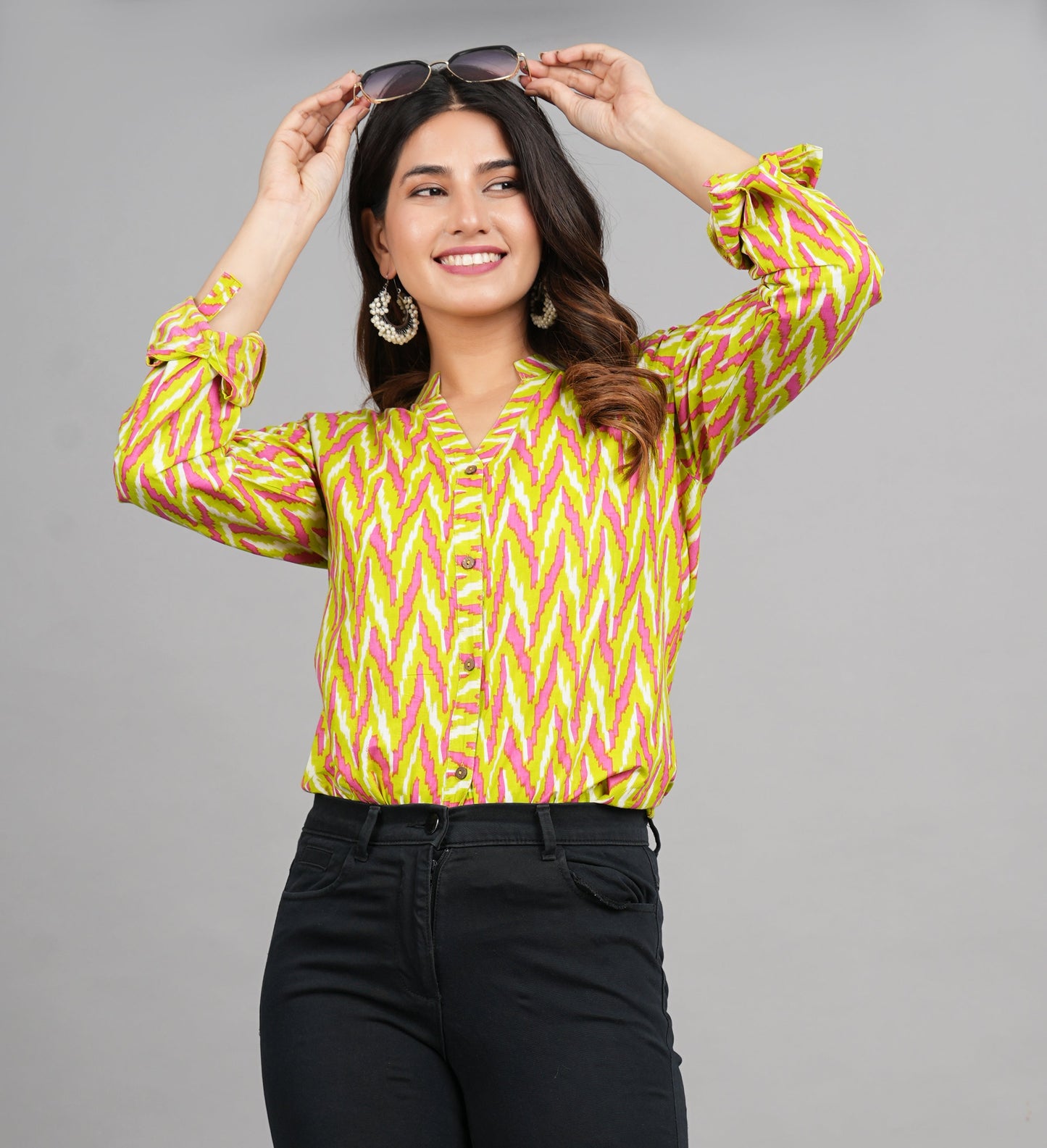 House of RP Women Cotton Yellow Print Casual Shirt | Swadesiicart