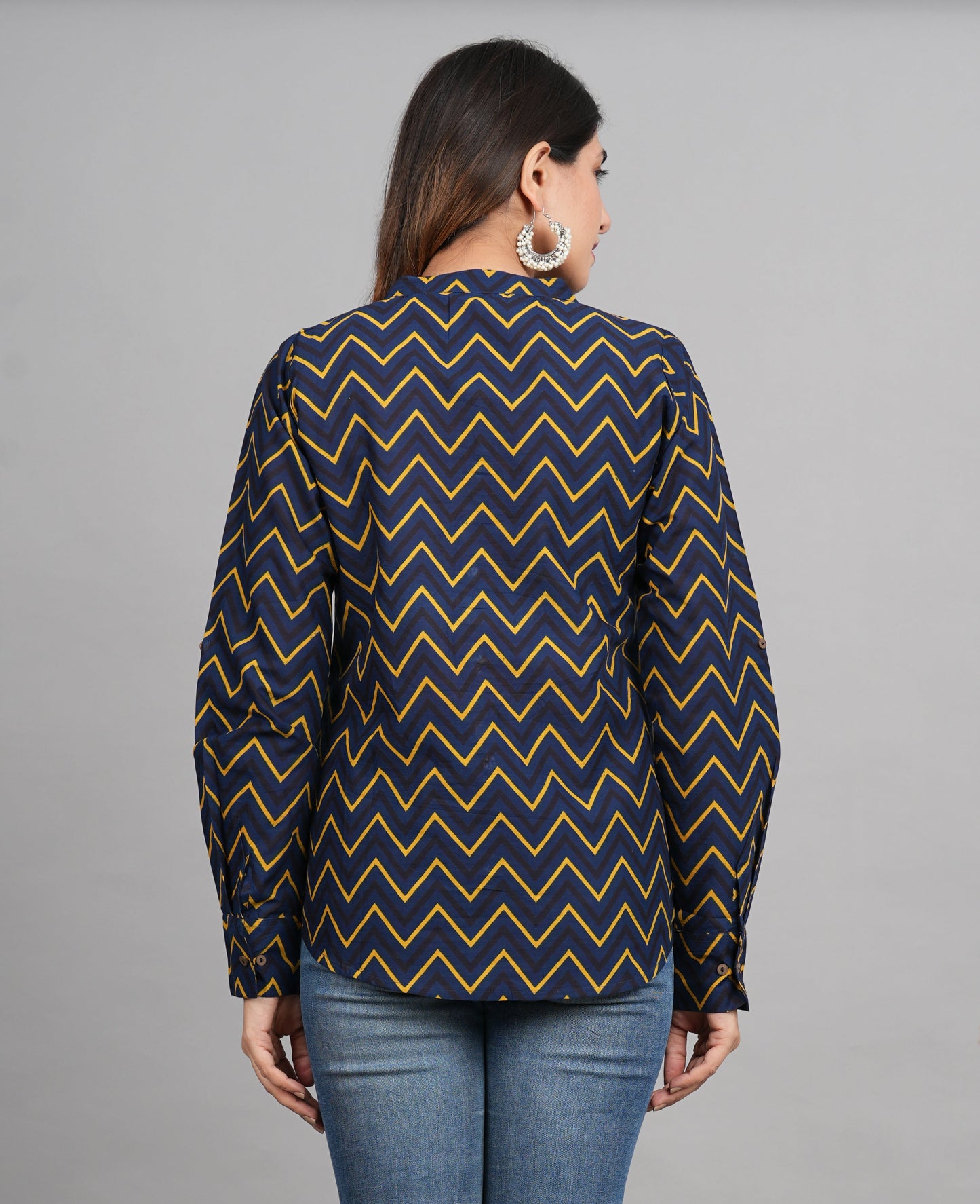 House of RP Women Cotton Dark Blue Print Casual Shirt | Swadesiicart