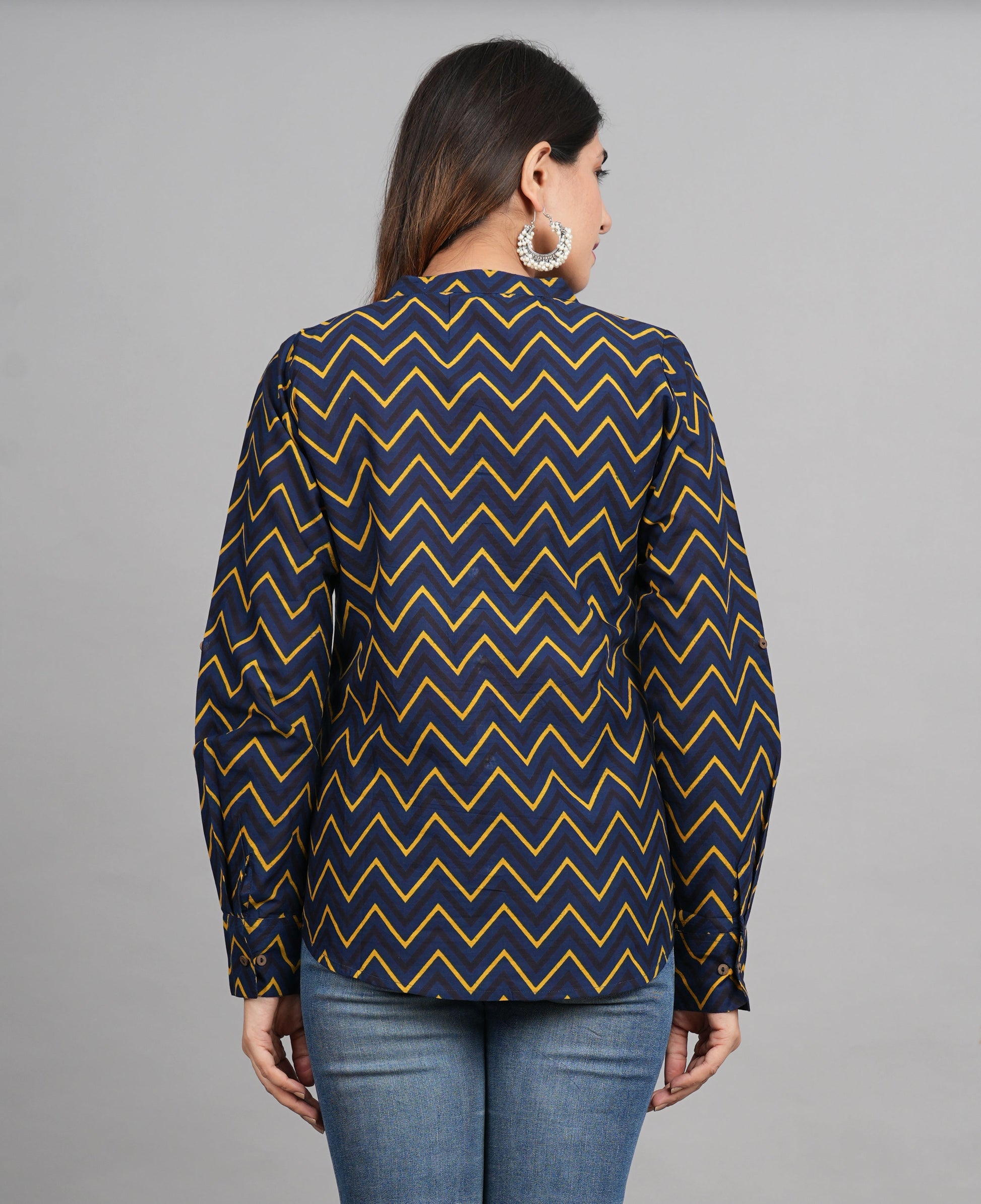 House of RP Women Cotton Dark Blue Print Casual Shirt | Swadesiicart
