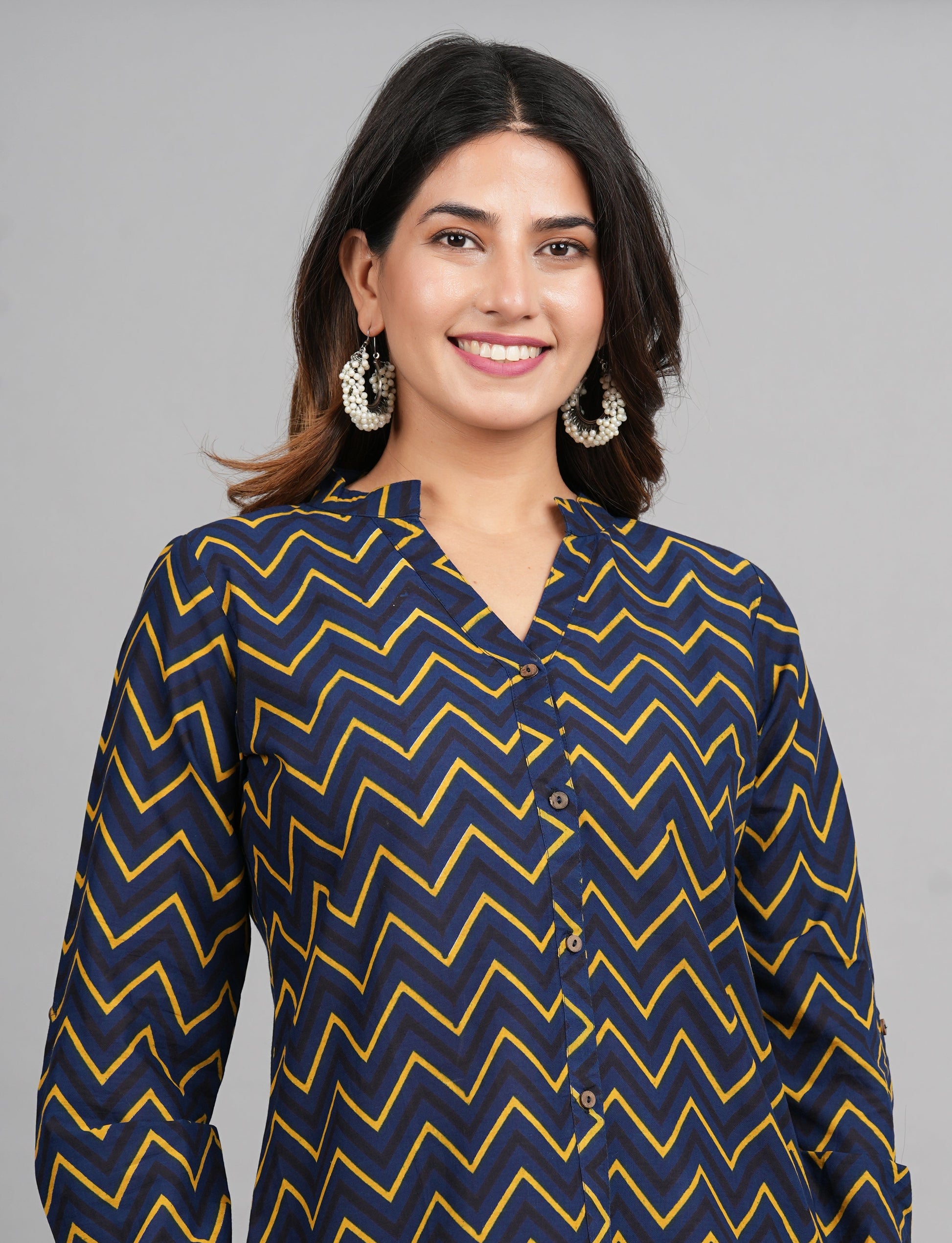 House of RP Women Cotton Dark Blue Print Casual Shirt | Swadesiicart