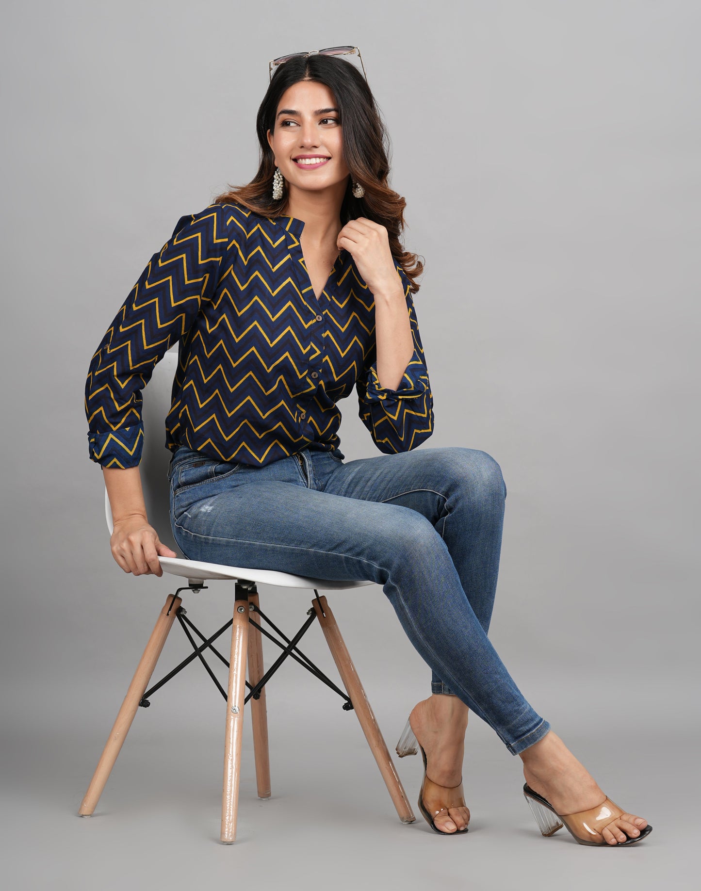 House of RP Women Cotton Dark Blue Print Casual Shirt | Swadesiicart