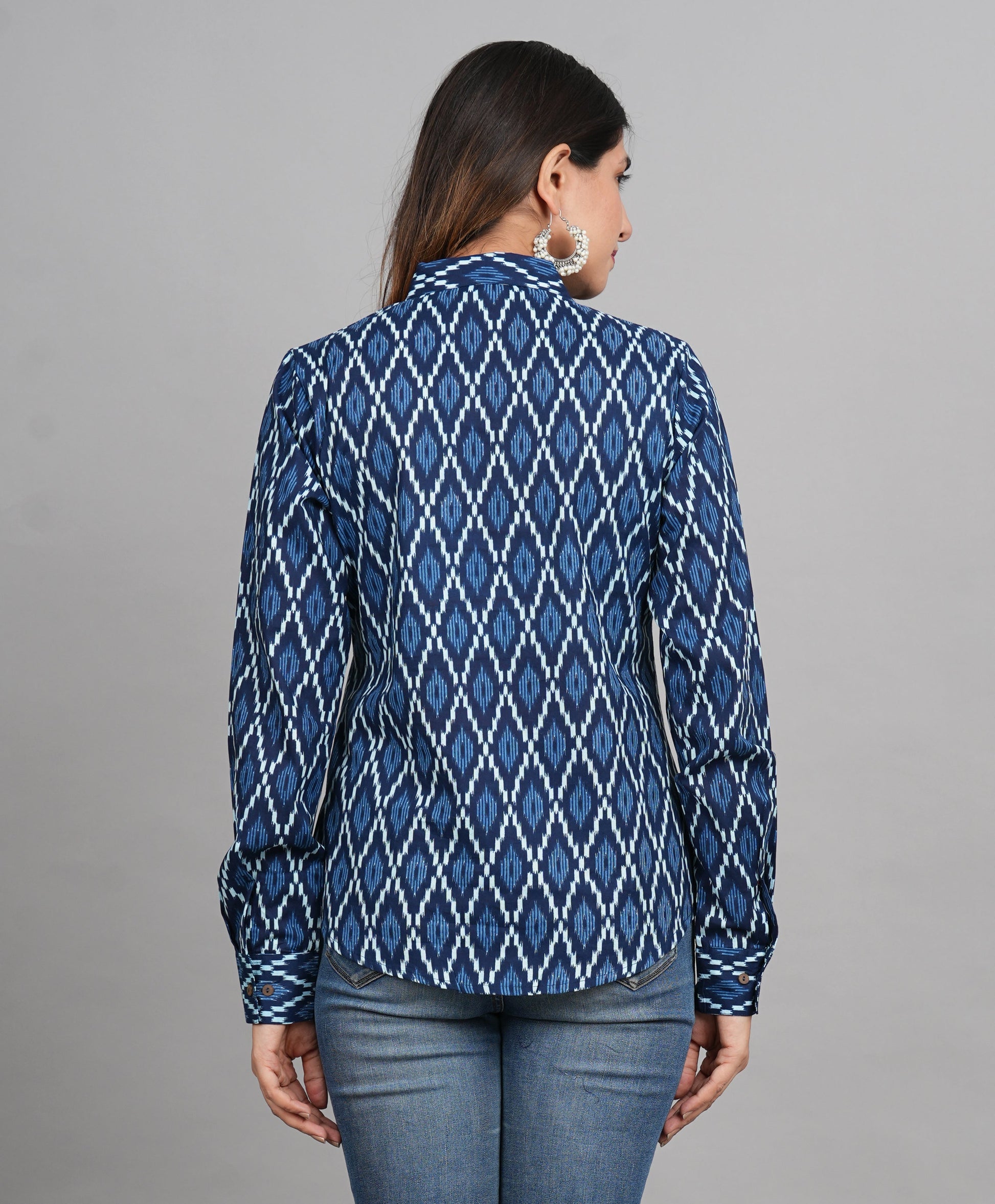 House of RP Women Cotton Blue Print Casual Shirt | Swadesiicart